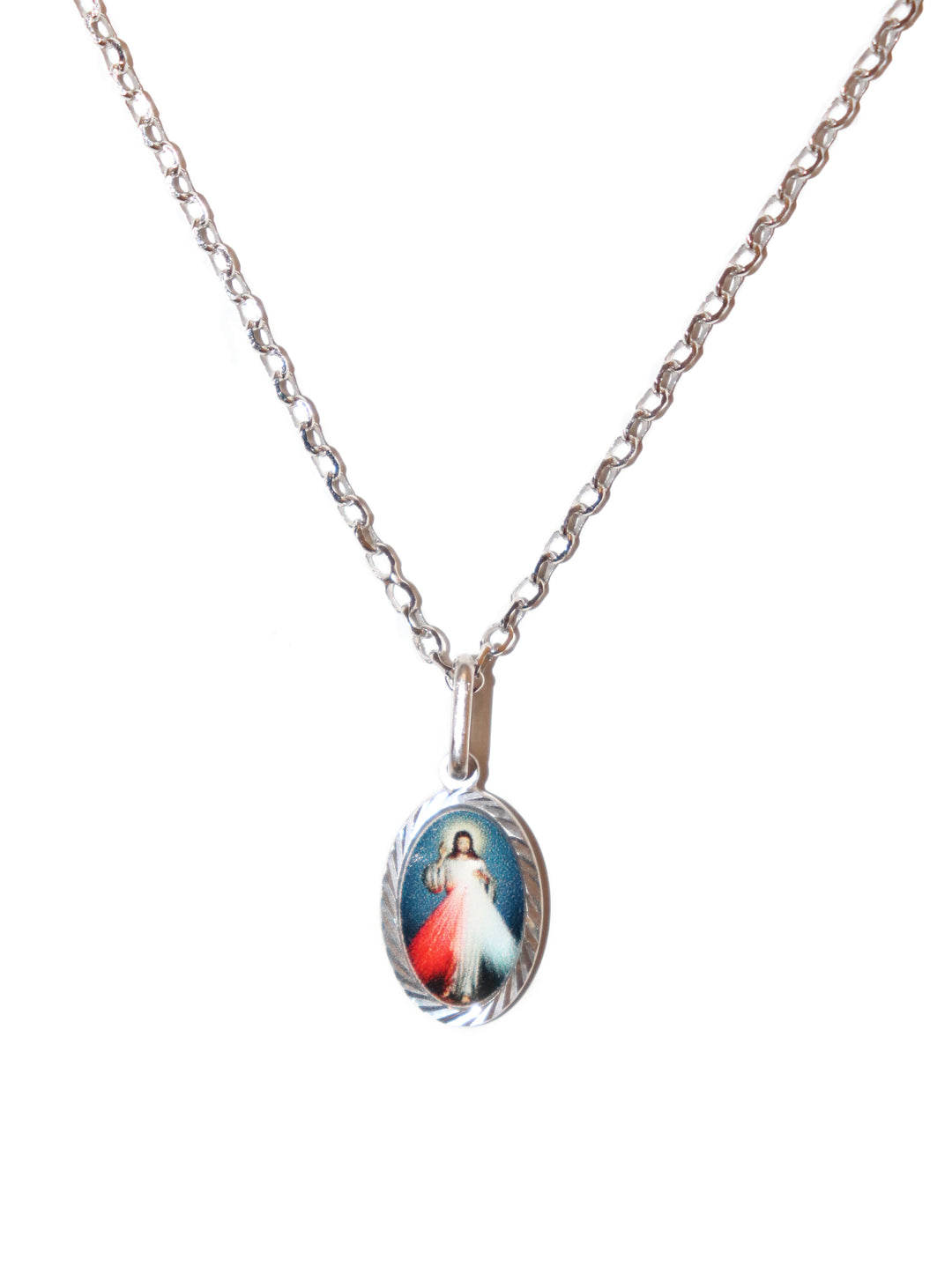 Sterling Silver Divine Mercy Image Medal on 18" Chain