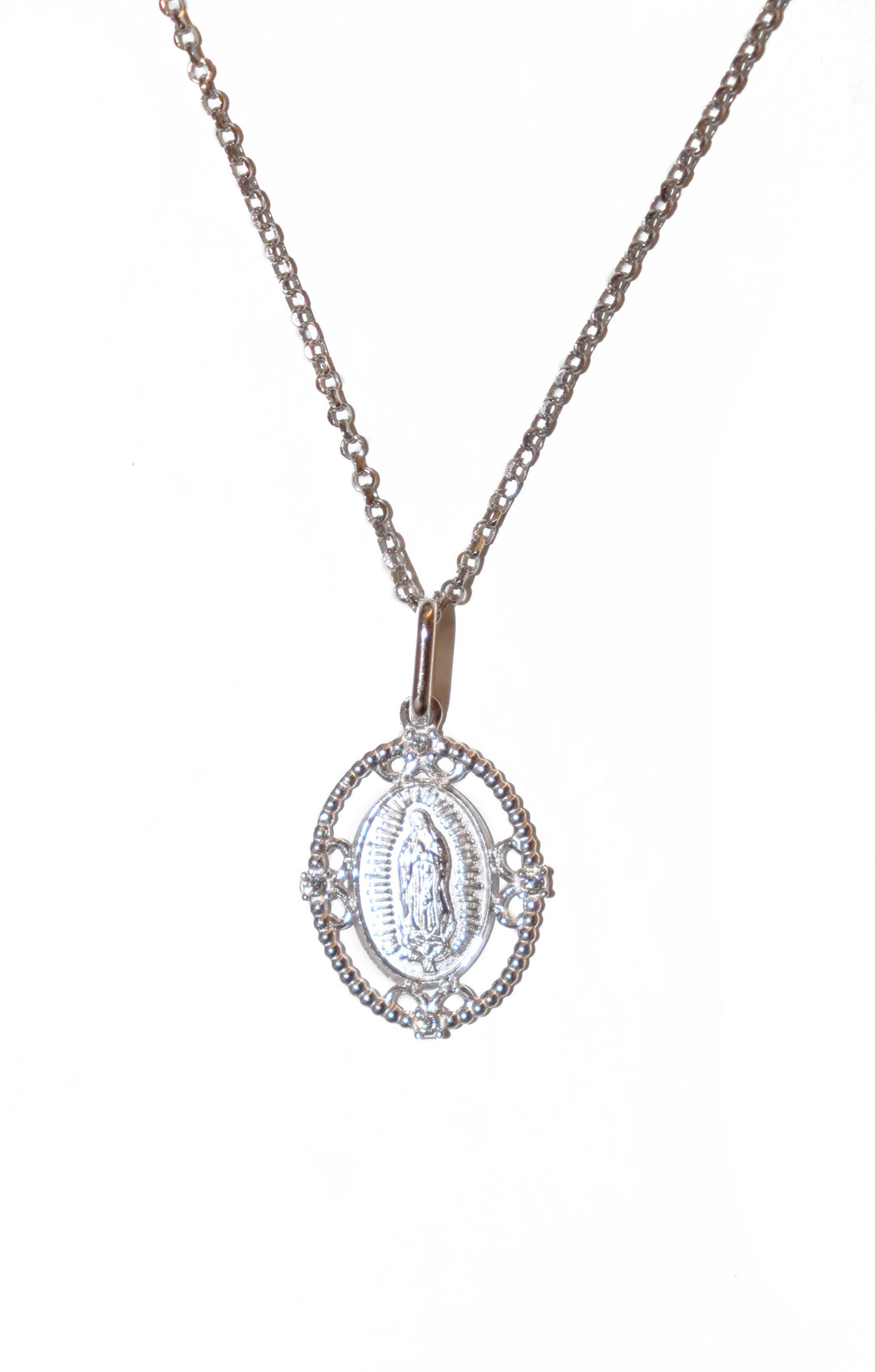 Sterling Silver & Cubic Zirconia Our Lady of Guadalupe Medal on 20" Chain
