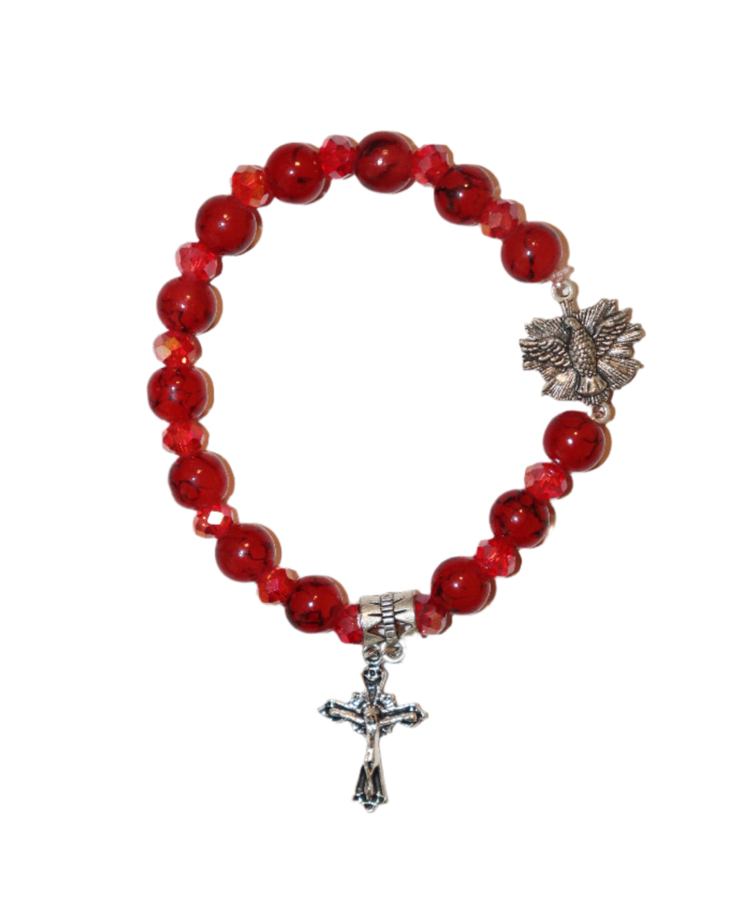 Red Crystal Bead Holy Spirit Rosary Stretch Bracelet