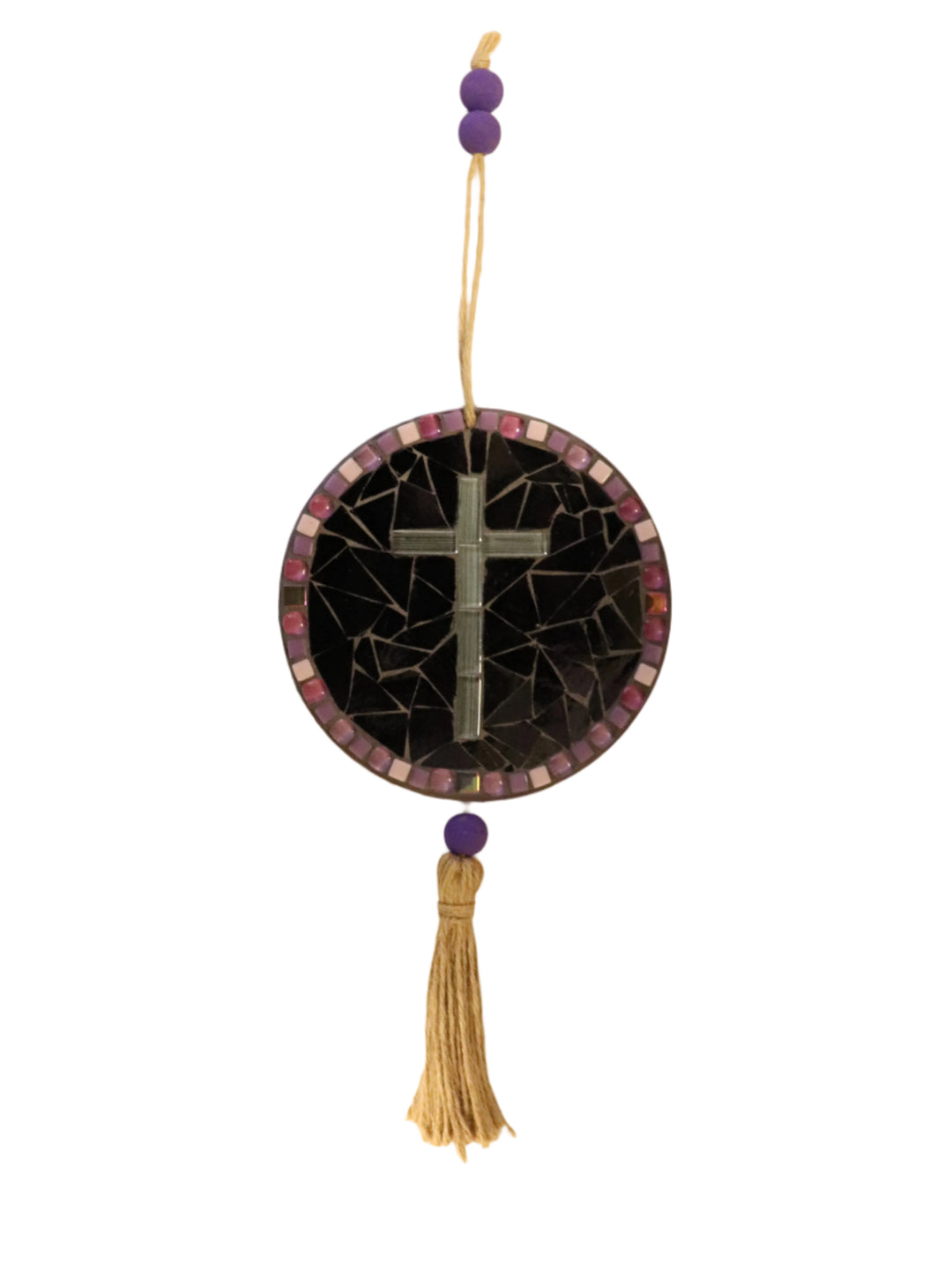 6" Mosaic Glass Plaque with Tassel