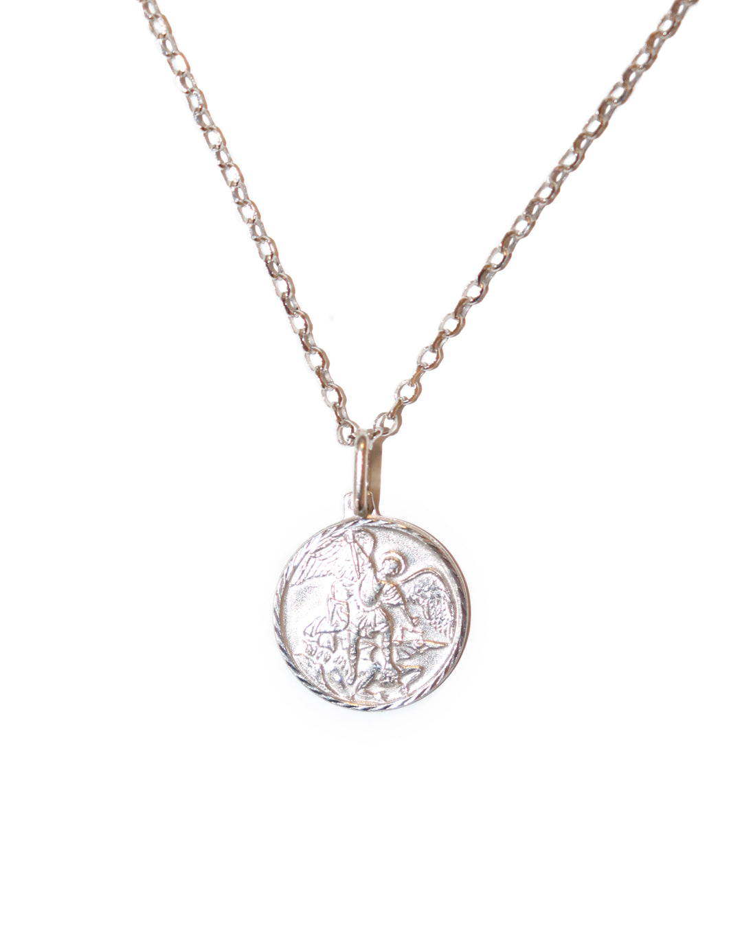 Sterling Silver Round St. Michael Medal on 20" Chain