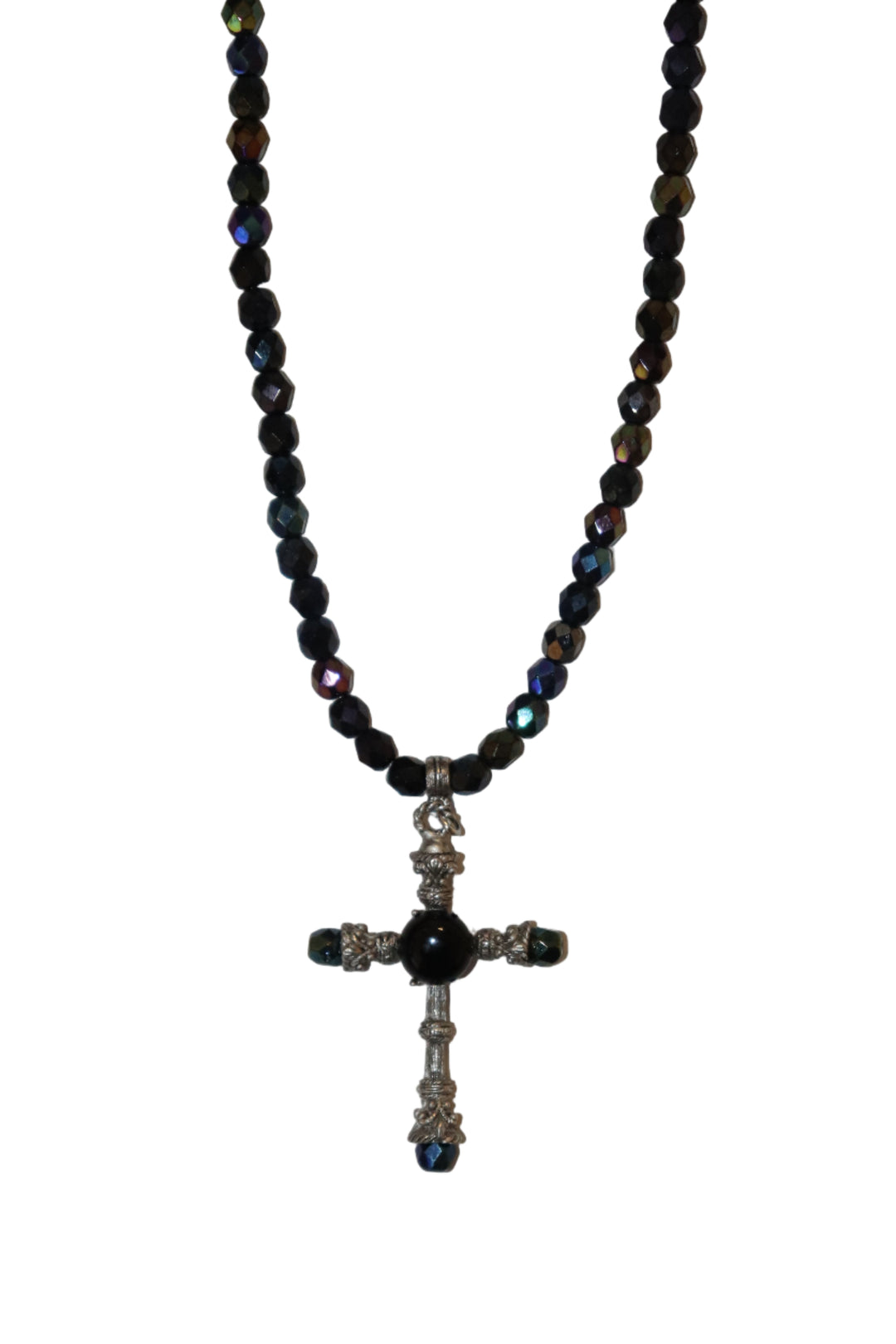 Cross with Black Stone Multicolor Crystal Necklace