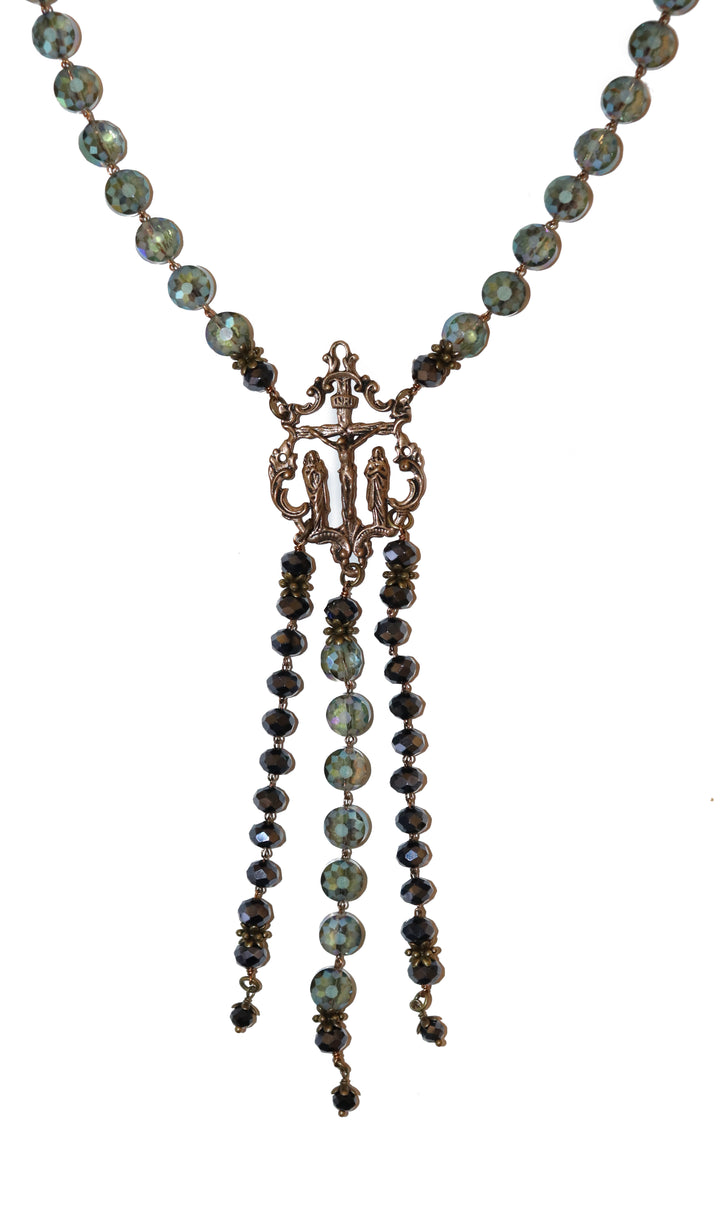 Aqua Crucifixion Medal Necklace