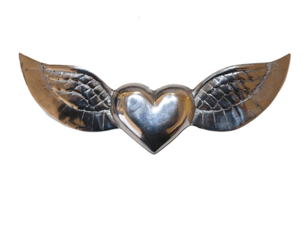 Large Pewter Wings with Heart Plaque
