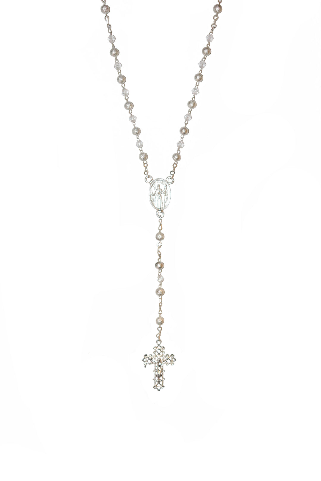 7mm Clear Crystal San Juan Capistrano Rosary with Ornate Crucifix
