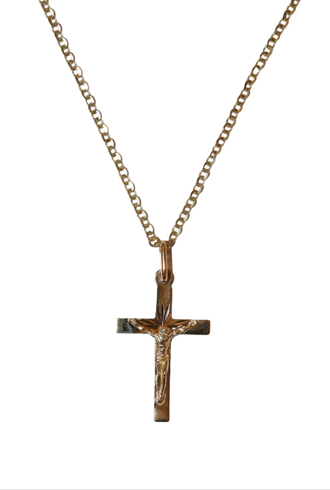14KT Gold 1.13" Classic Crucifix Necklace on 20" Chain