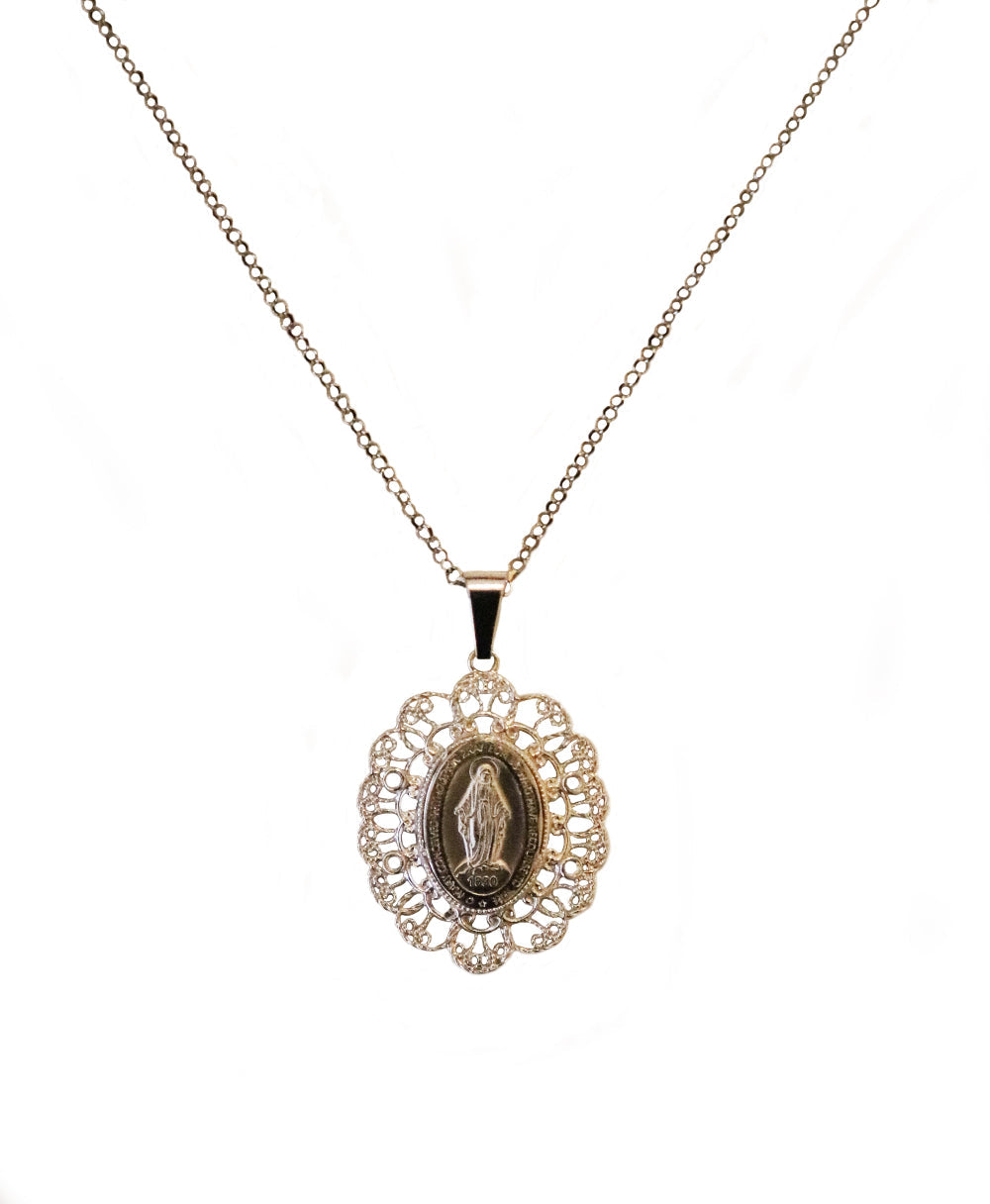 Sterling Silver Vintage Miraculous Medal on 20" Chain