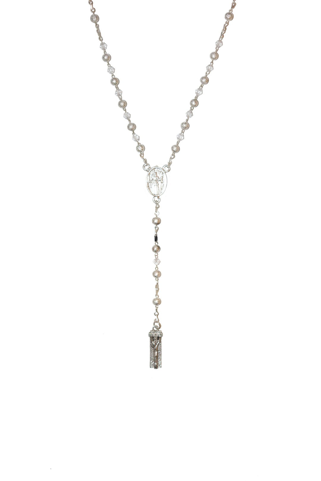 7mm Clear Crystal San Juan Capistrano Rosary with Rectangular Crucifix