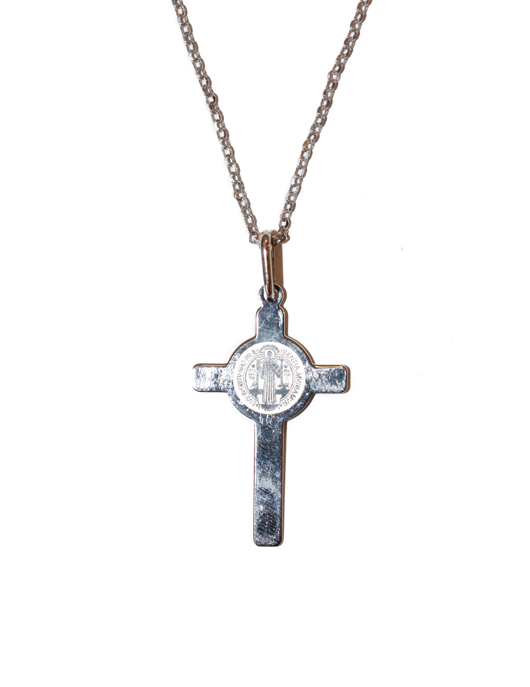 Sterling Silver St. Benedict Lazer Cross on 20" Chain
