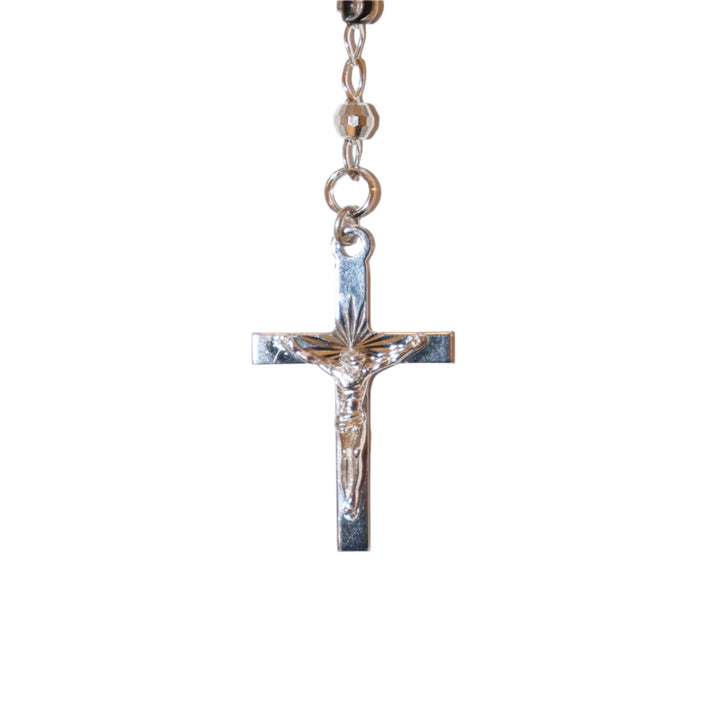 Sterling Silver & Black Enamel 4MM Twin Hearts Rosary Necklace