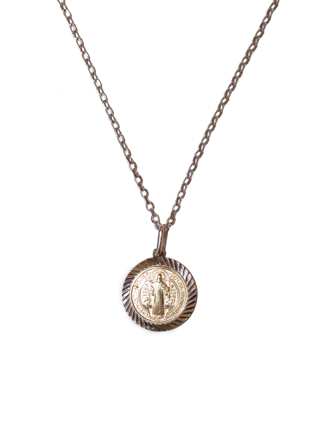 Sterling Silver Two-Tone St. Benedict Medal on 20" Chain