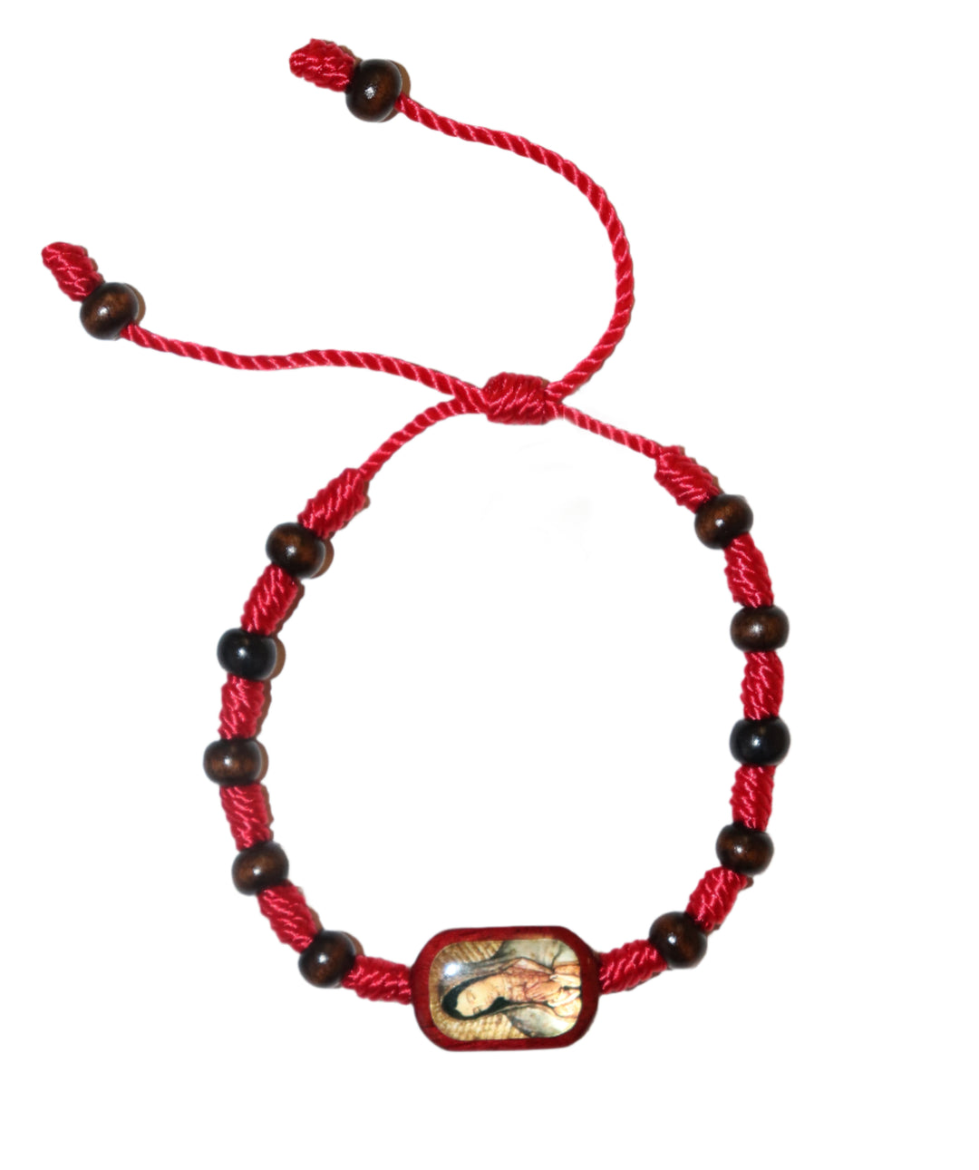 Red Adjustable Our Lady of Guadalupe Bracelet with Black Beads