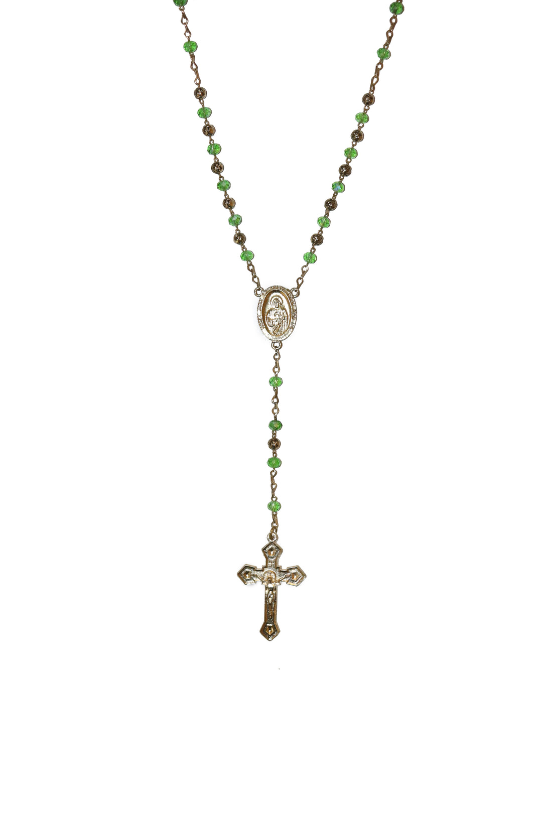 6mm Green Crystal St. Jude Gold Plate Rosary