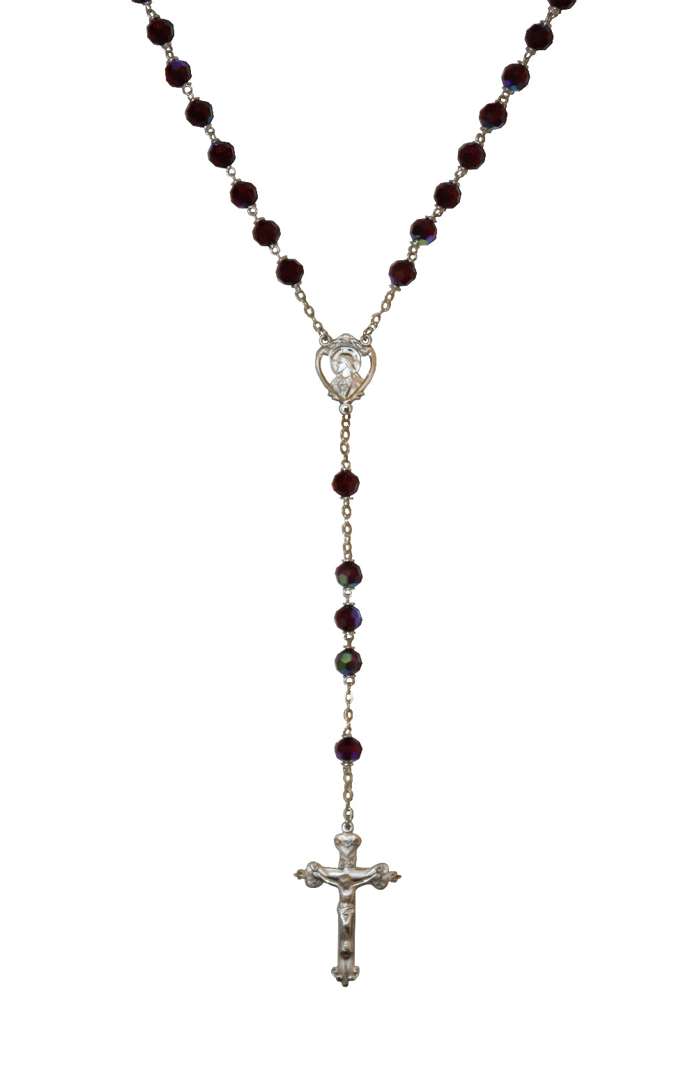 Garnet Aurora Czech Crystal Rosary with Sterling Silver Medal & Crucifix