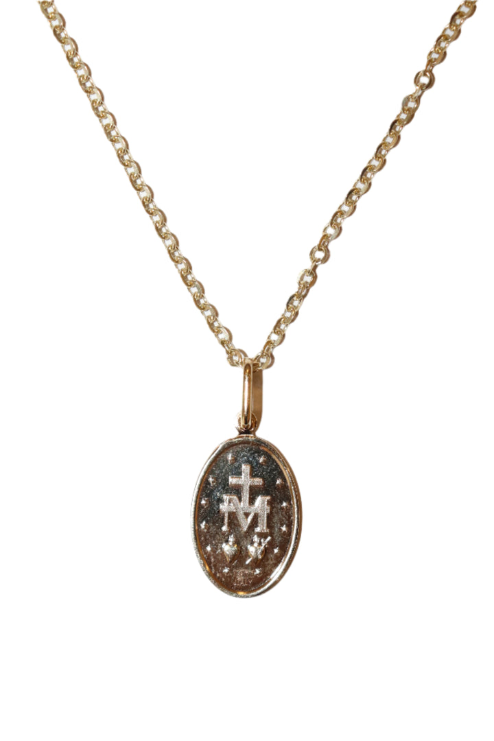 10K Gold Miraculous Medal Necklace on 18" Chain