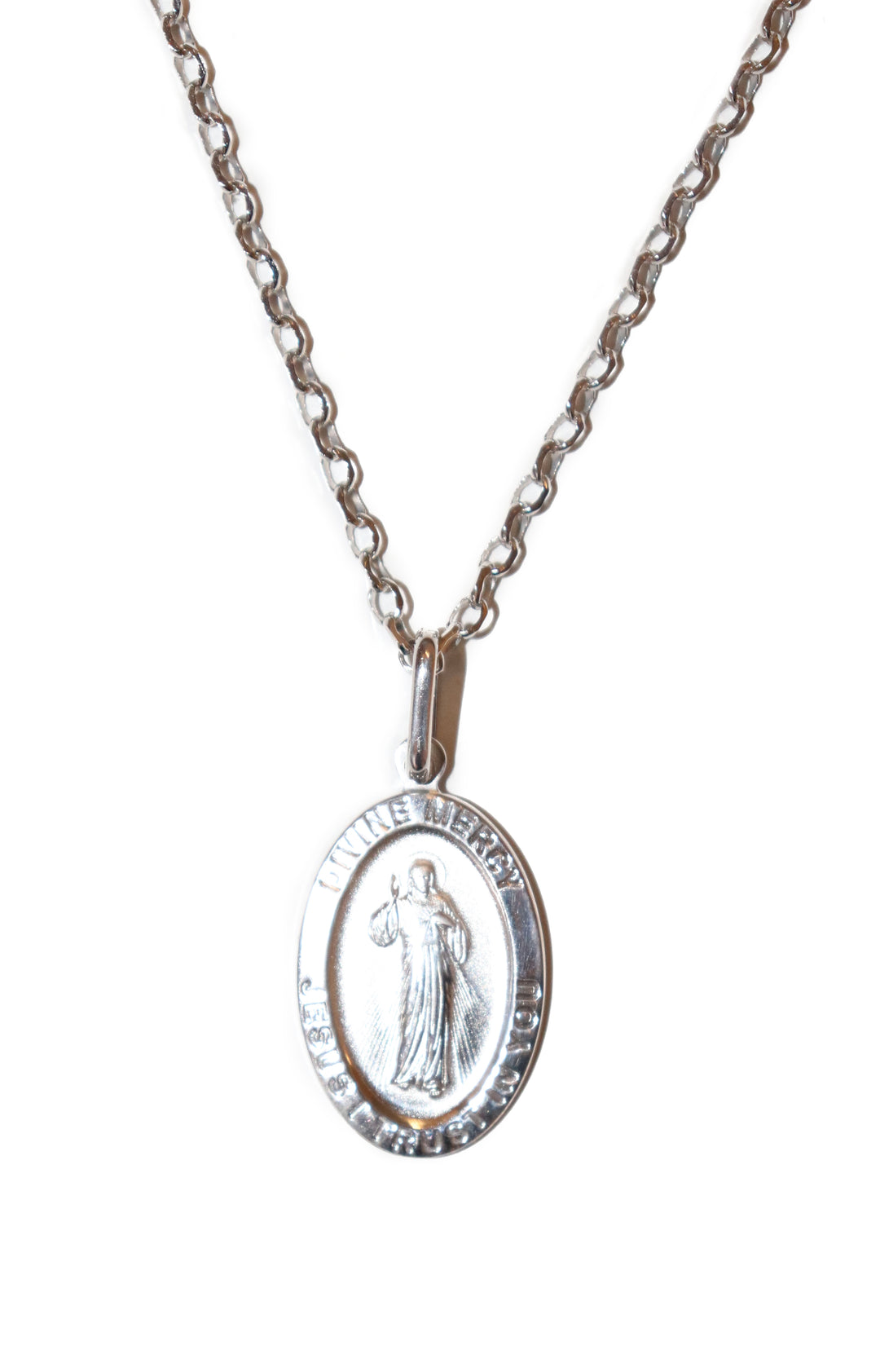 Sterling Silver .75" Divine Mercy Necklace on 20" Chain