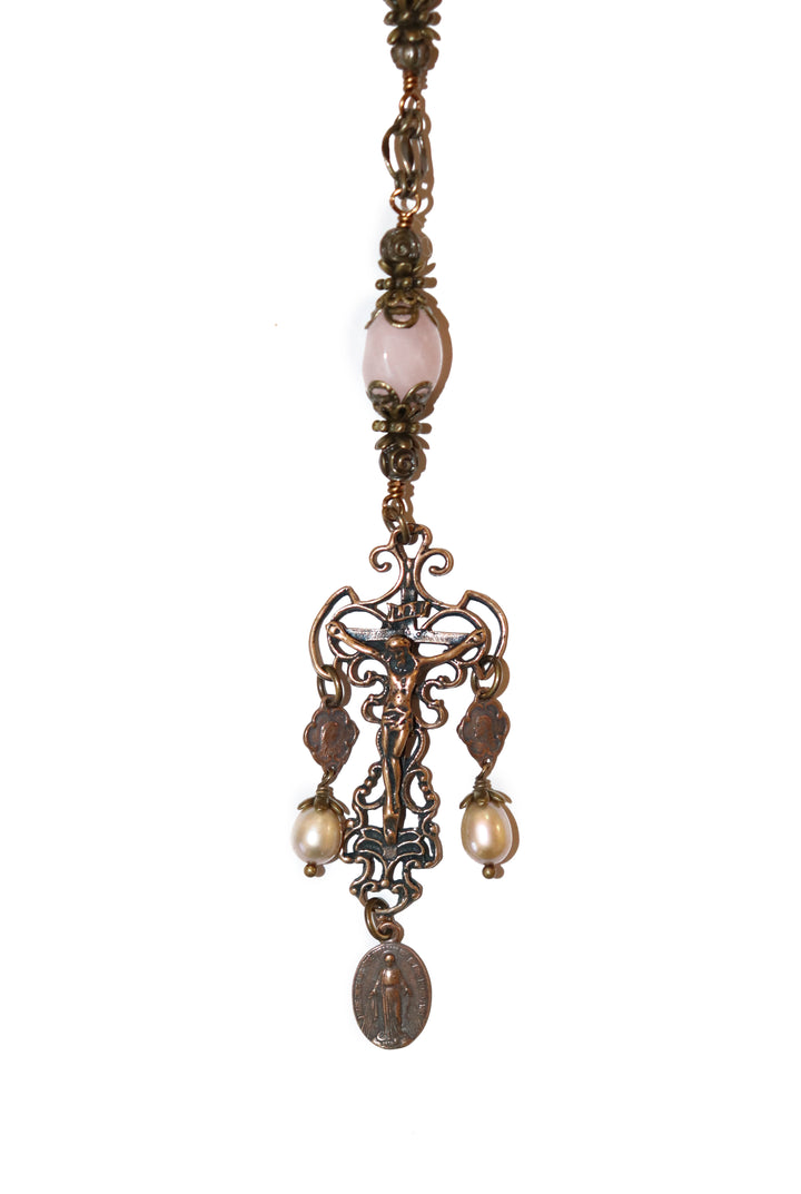 Rose Quartz With Pearls Heirloom Rosary