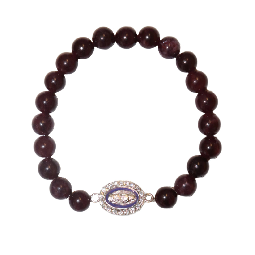 8mm Garnet Bracelet with Our Lady of Guadalupe Charm