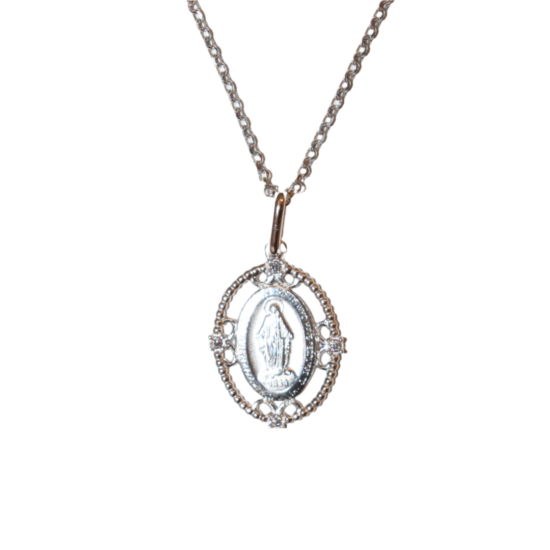 Sterling Silver & Cubic Zirconia Miraculous Medal on 20" Chain