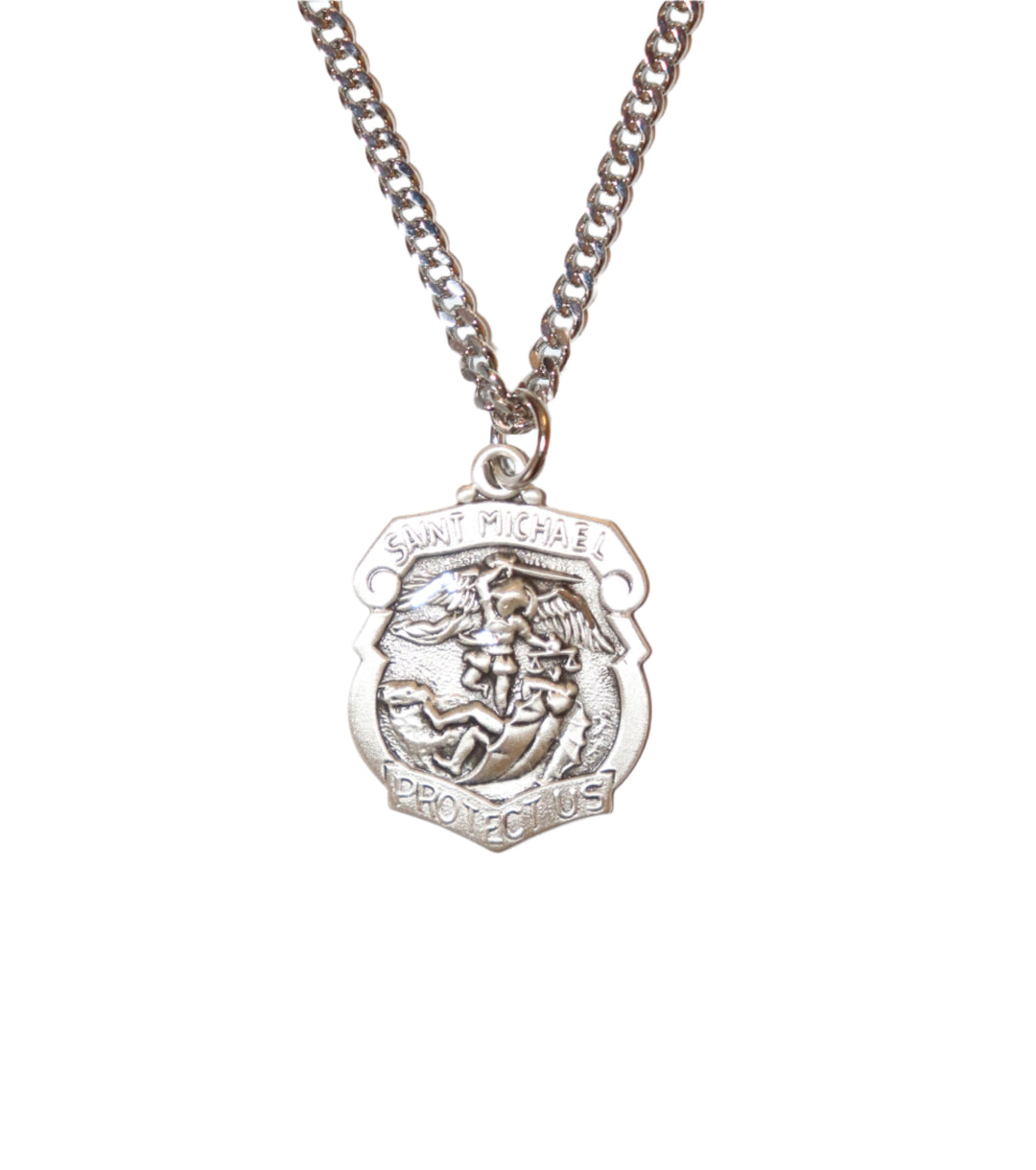Sterling Silver St. Michael Shield Necklace