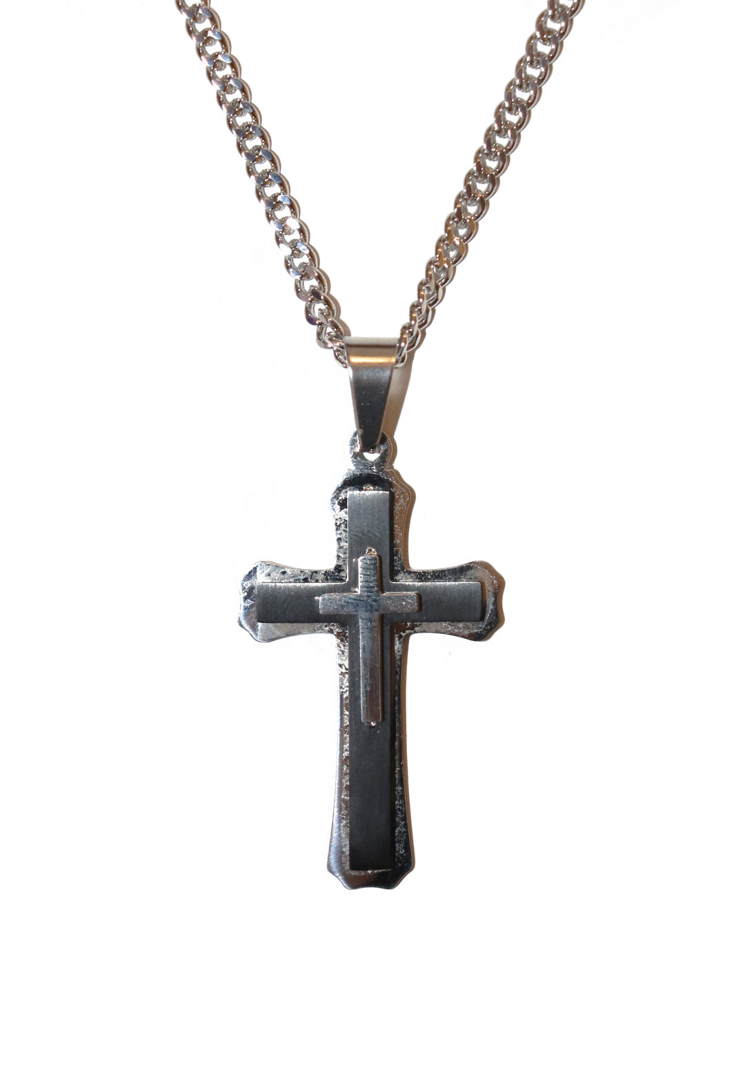 Stainless Steel Tiered Cross Necklace