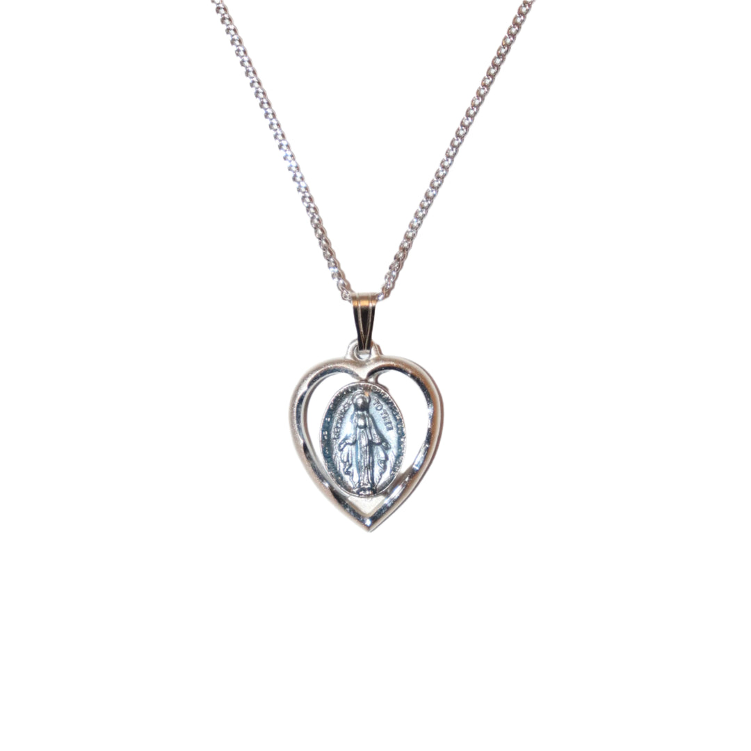 Sterling Silver Blue Miraculous Heart Necklace