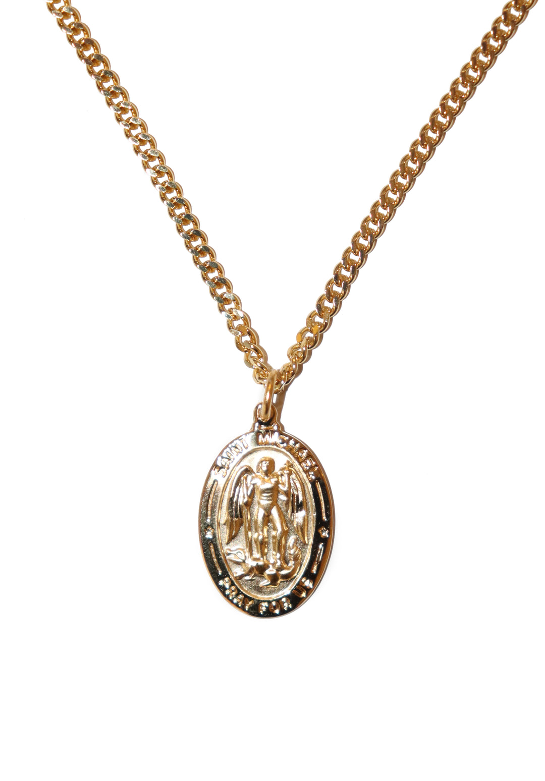 Gold St. Michael Oval Necklace with 24" Chain