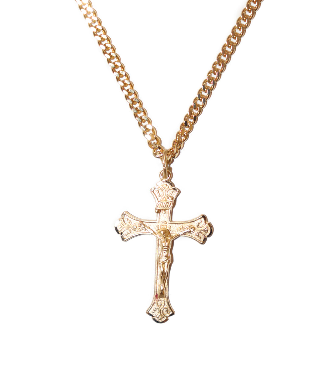 Gold 1.25" Crucifix Necklace with 24" Chain