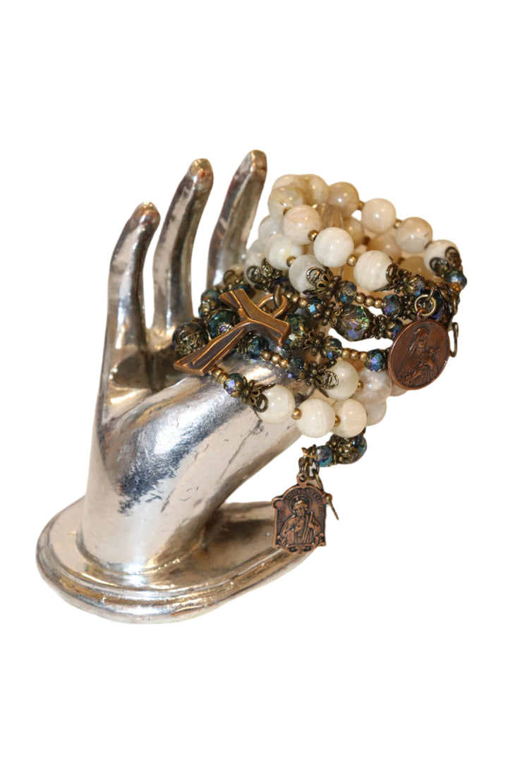 Wrap Bracelet of Divine Prayer - Moonstones with Aqua Crystals