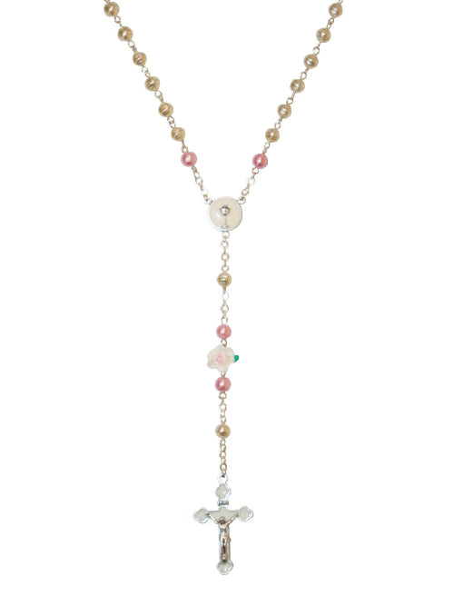 White and Pink Pearl First Communion Rosary