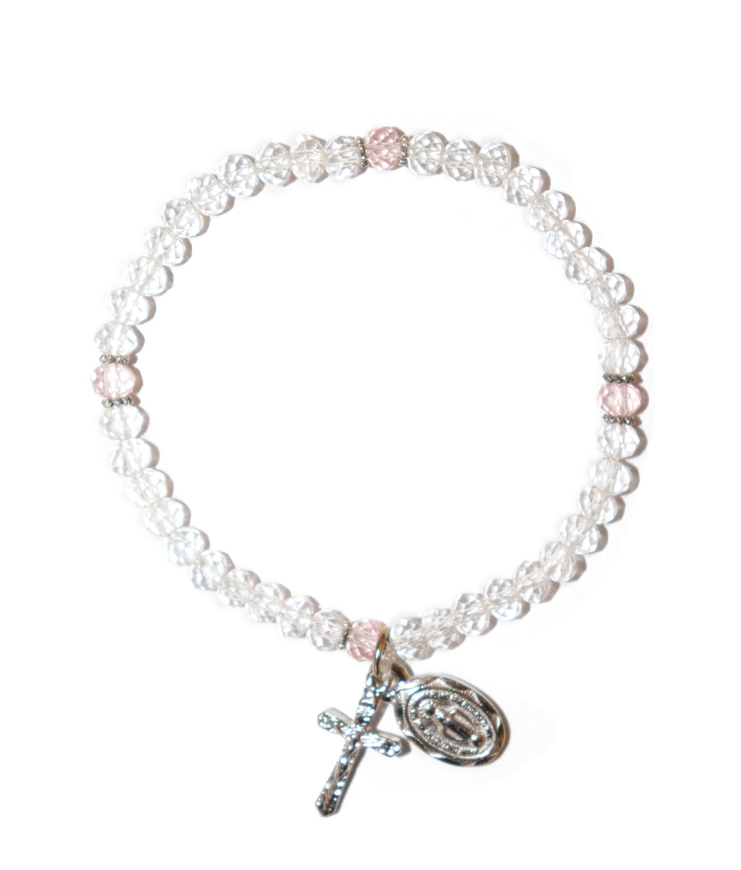 First Communion Clear and Pink Glass Bracelet