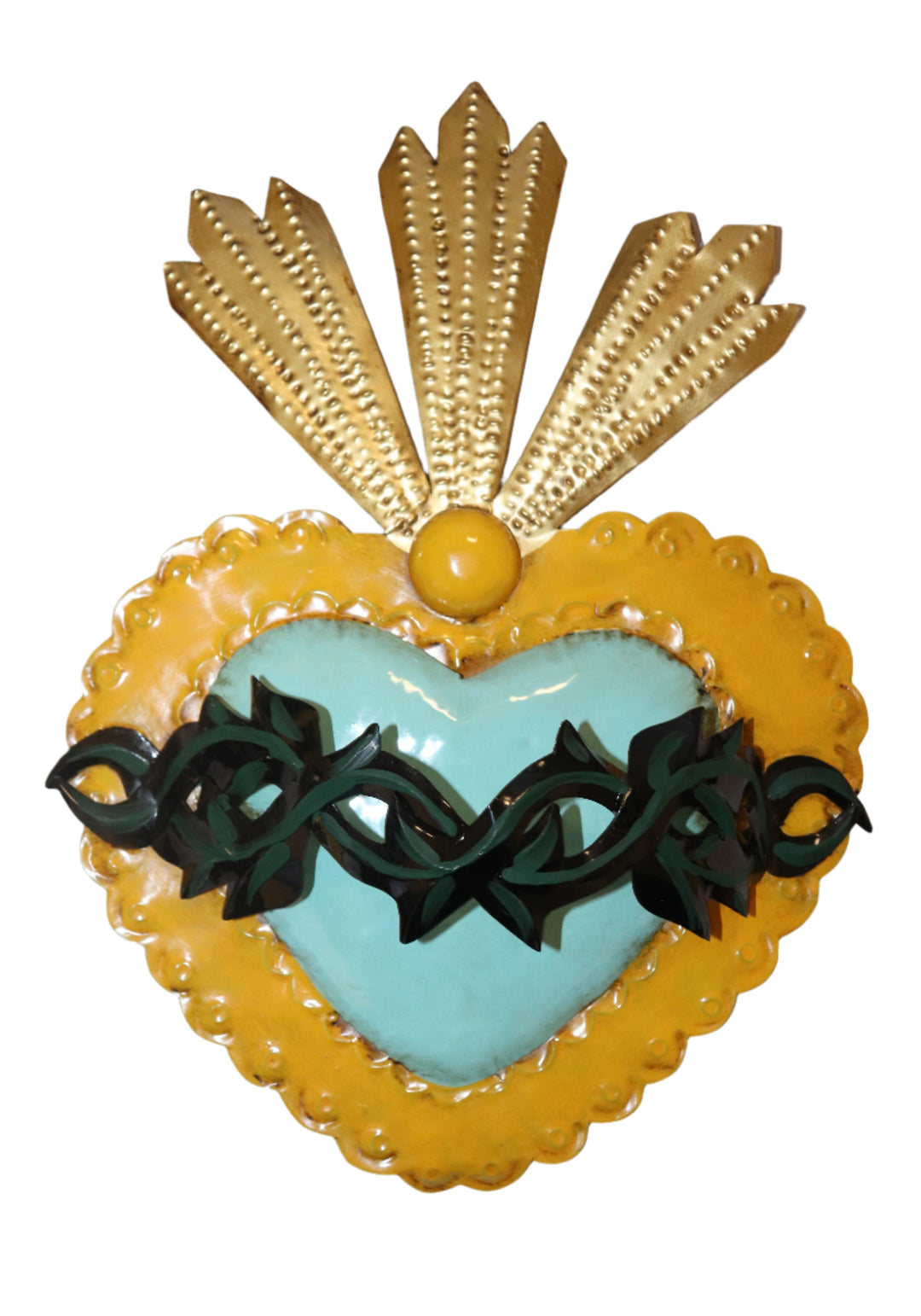 Hand Painted Tin Heart with Crown Plaque