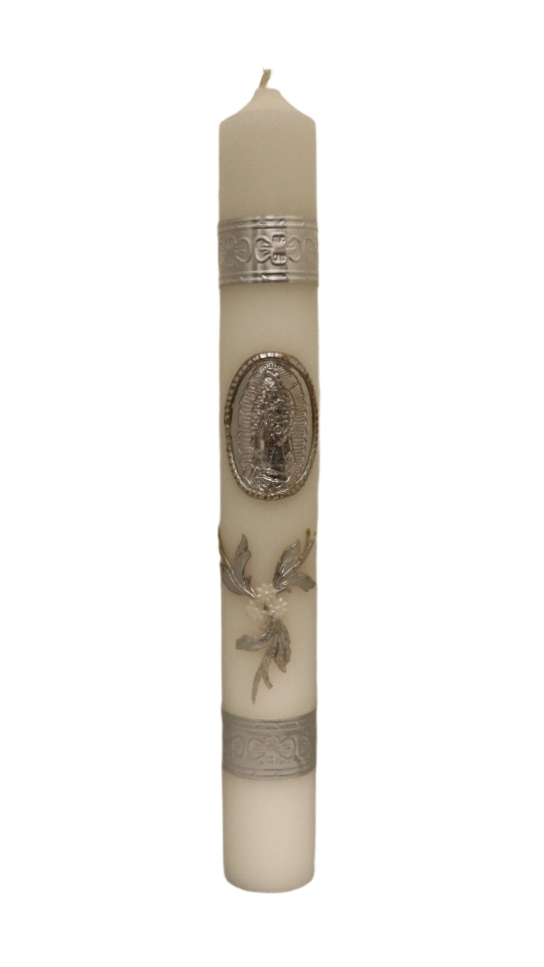 12" White Baptism Candle with Silver Cross