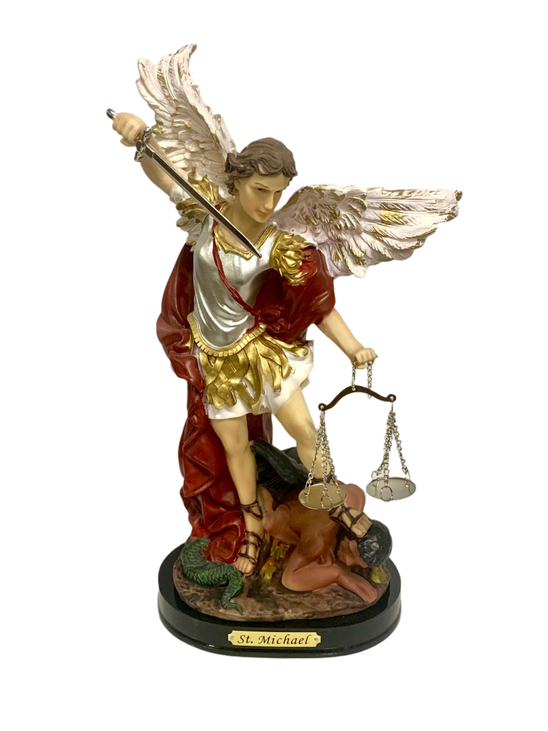 12" Wooden Base St. Michael Statue