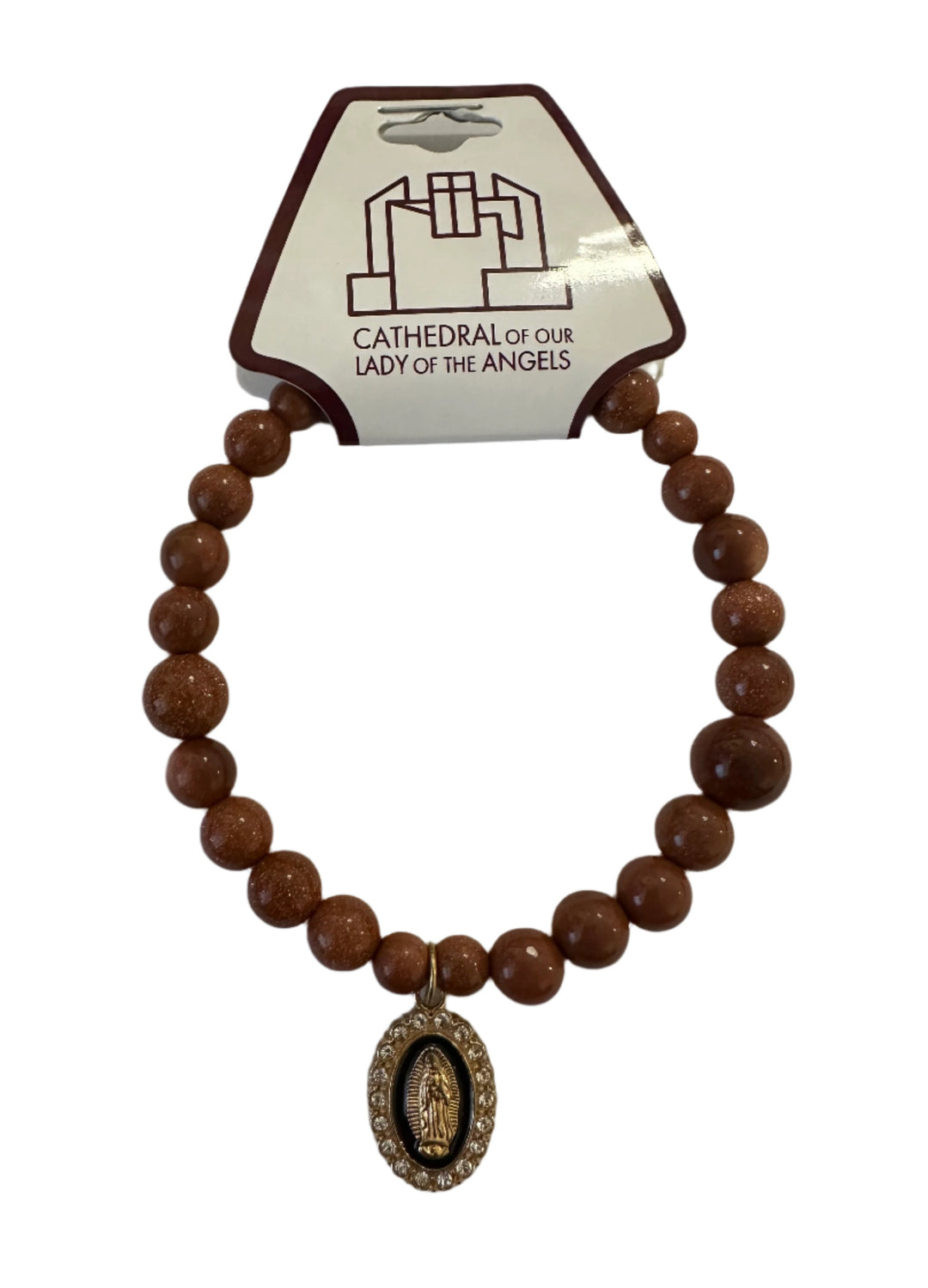8mm Sandstone Bracelet with Gold Our Lady of Guadalupe Medal