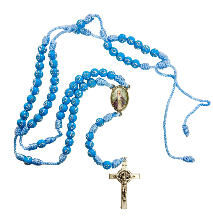 7mm Light Blue Wood Corded Rosary