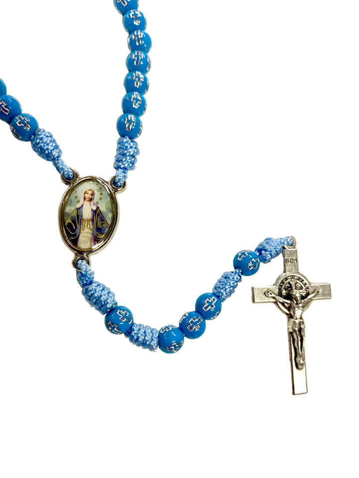 7mm Light Blue Wood Corded Rosary