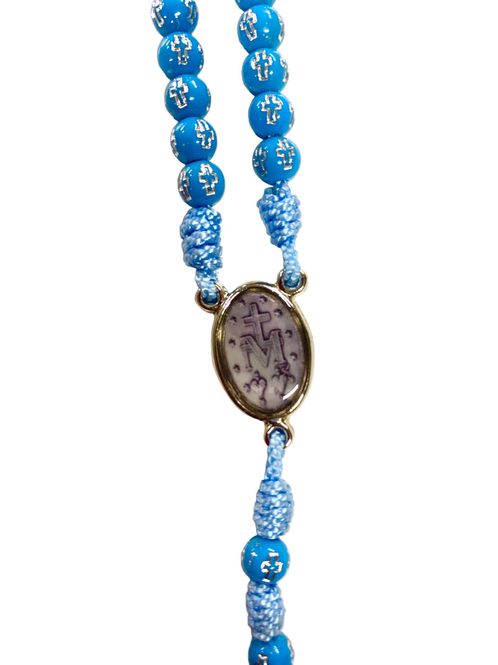 7mm Light Blue Wood Corded Rosary