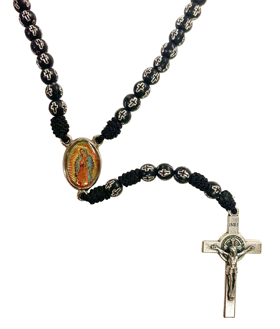 7mm Black Wood Our Lady of Guadalupe Corded Rosary