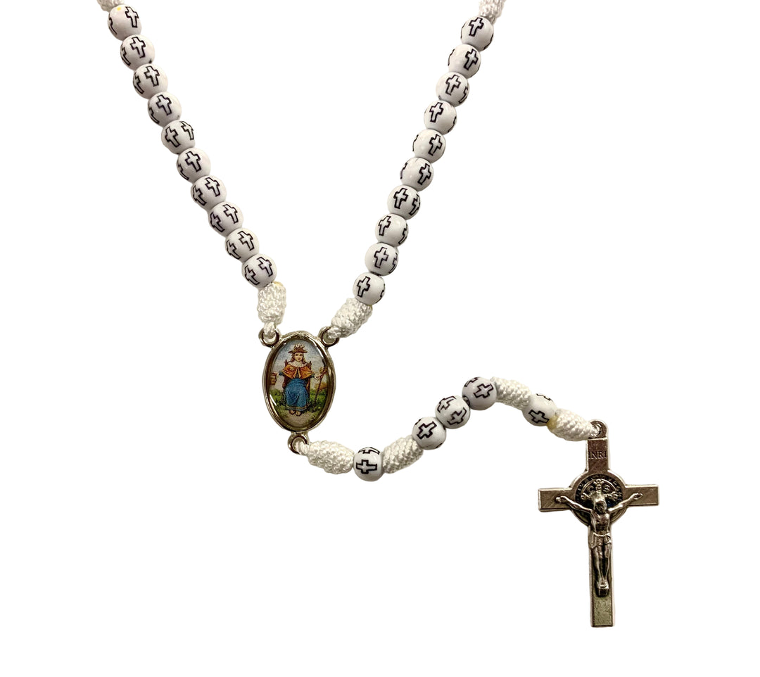 7mm White Wood Child of Atocha Corded Rosary