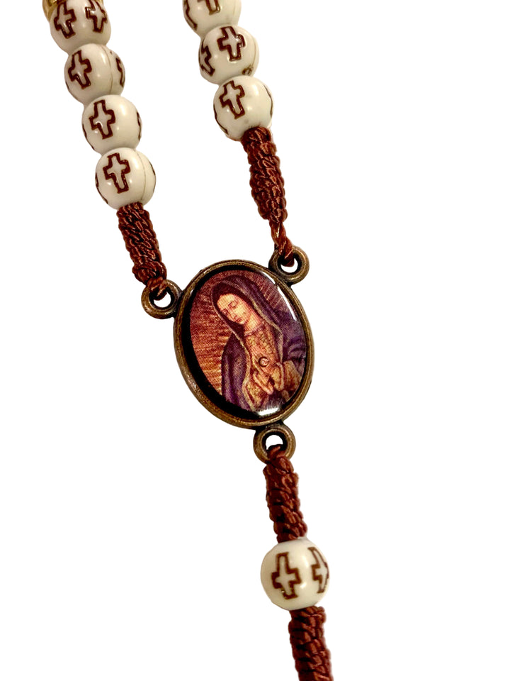 6mm Wood & Crystal Our Lady of Guadalupe Copper Corded Rosary