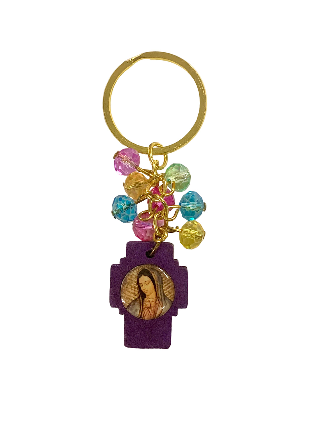 Crystal & Wood Our Lady of Guadalupe Keychain