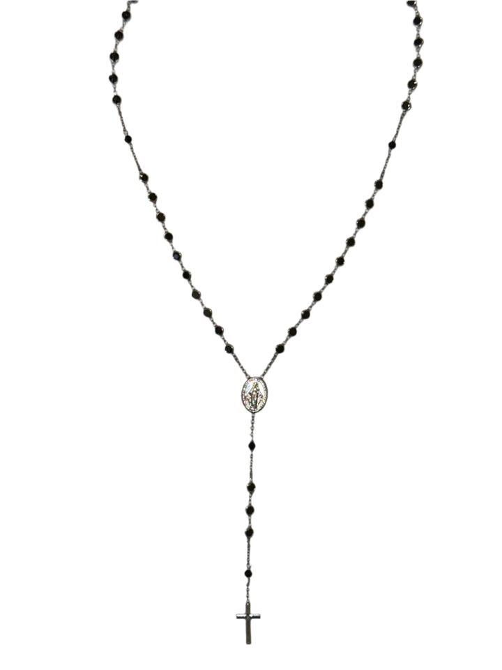 4MM Sterling Silver Dark Blue Crystal Rosary With Clasp