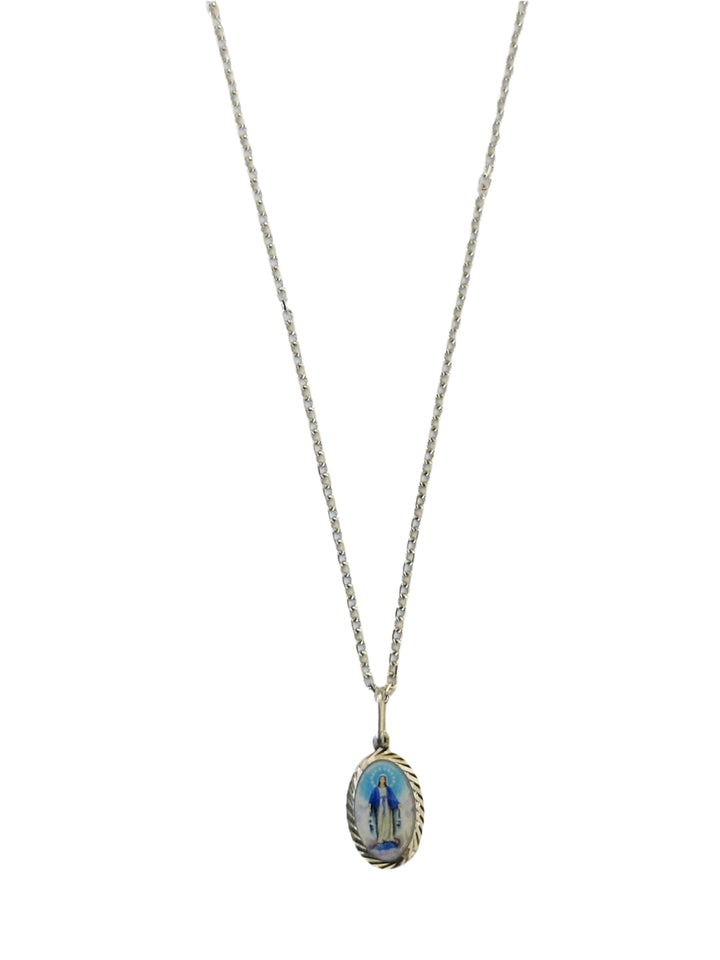 Sterling Silver Miraculous Medal Image Necklace with Rolo Chain