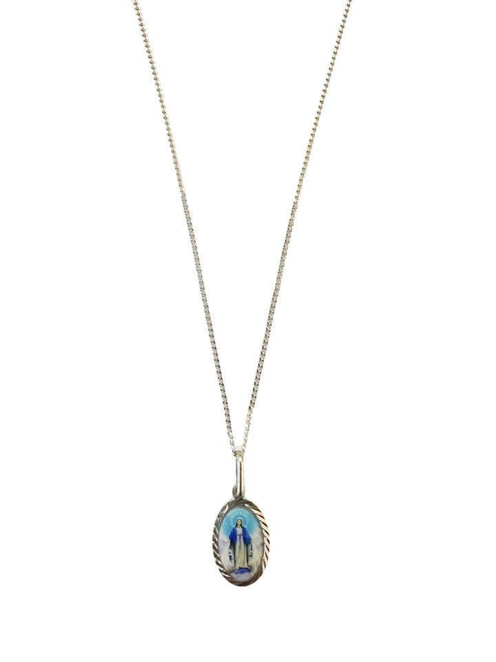 Sterling Silver Miraculous Medal Image Necklace with Curb Chain