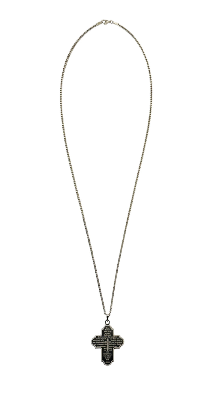 Sterling Silver Large Our Father Cross Necklace