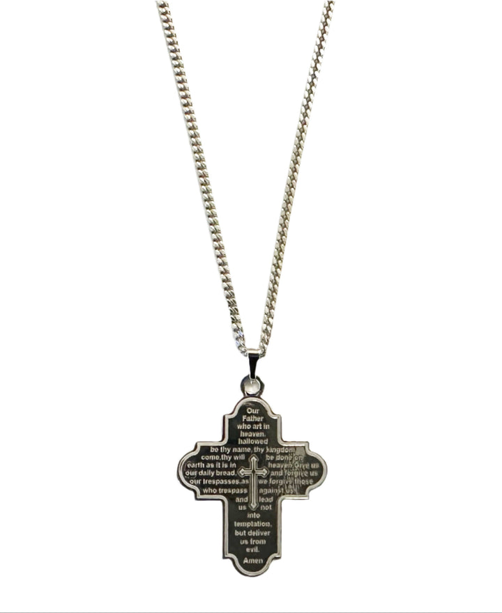 Sterling Silver Large Our Father Cross Necklace
