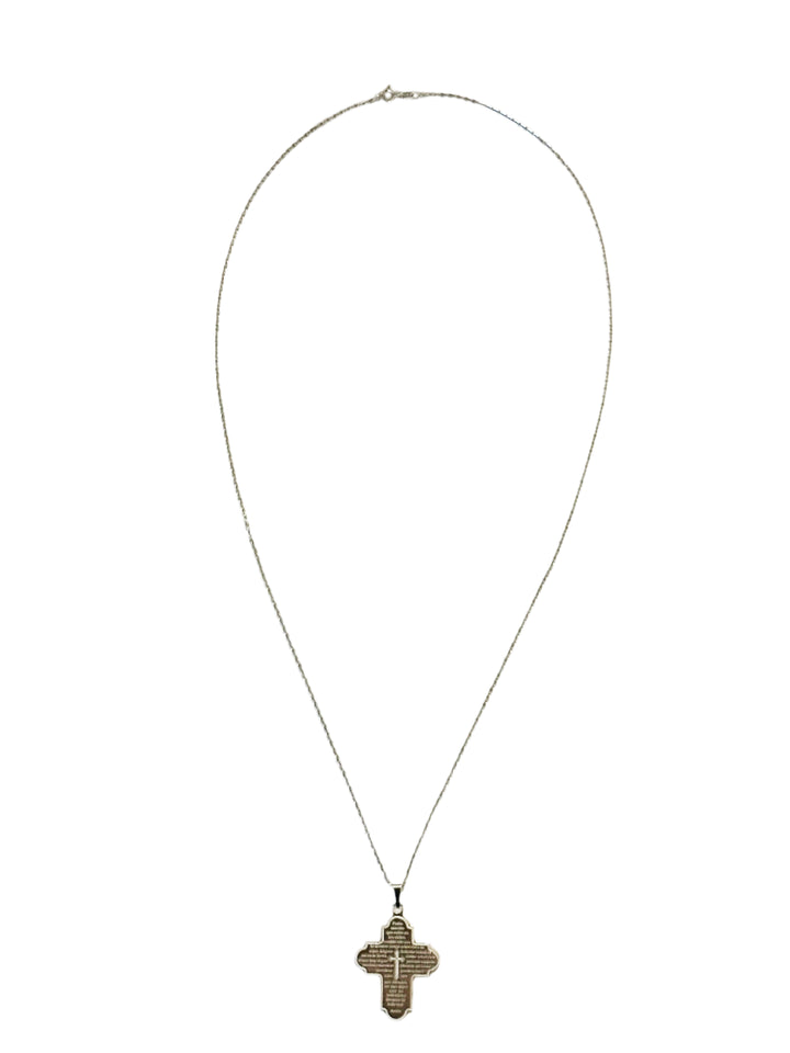 Sterling Silver Our Father Cross Necklace - Spanish