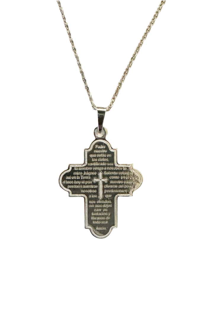 Sterling Silver Our Father Cross Necklace - Spanish