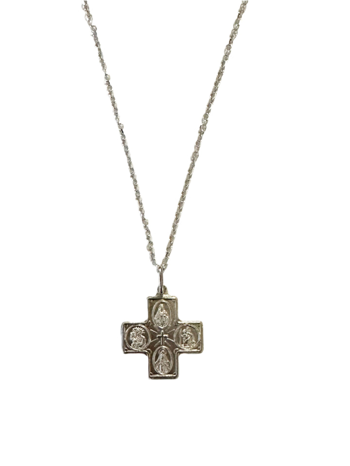 Sterling Silver I Am Catholic 4 Way Cross Necklace